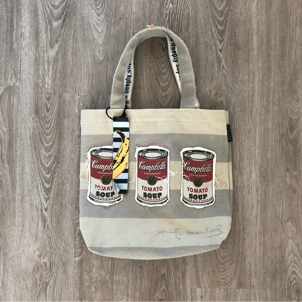 Andy Warhol campbells condensed tomato soup can tote bag